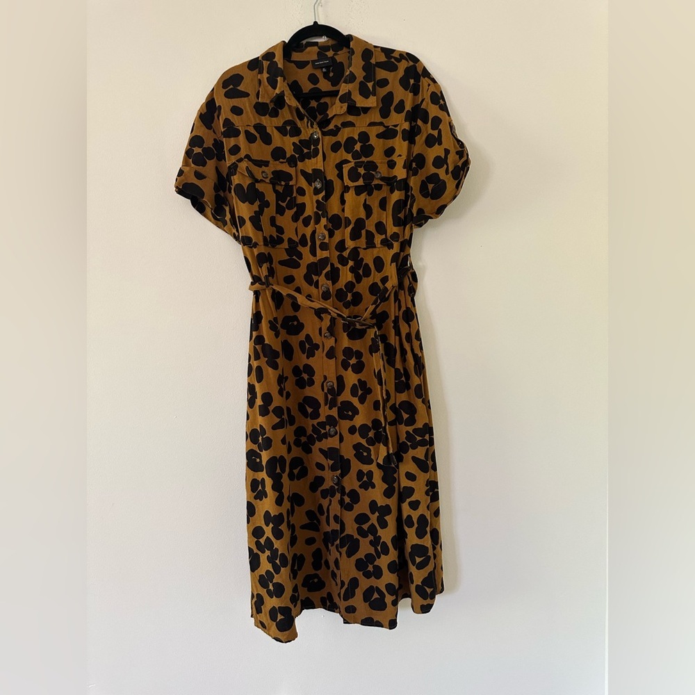 Who What Wear linen Mustard Brown Leopard Print Midi Dress - Picture 6 of 10